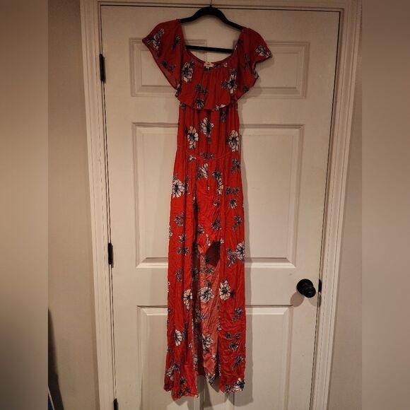 Entro Red floral romper/ maxi dress S - Picture 1 of 5